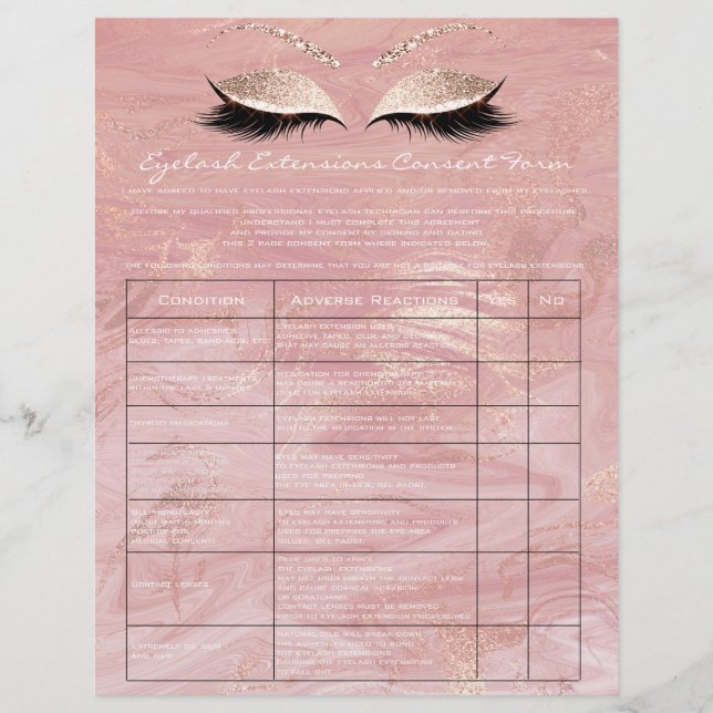 Eyelash Extension Liability Waiver Rose Marble2 Flyer (Front)