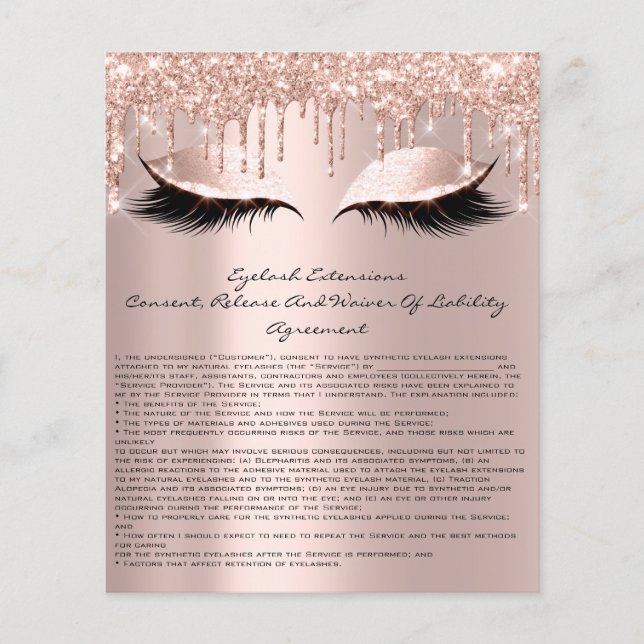Eyelash Extension Liability Waiver Sparkly Pink Flyer (Front)