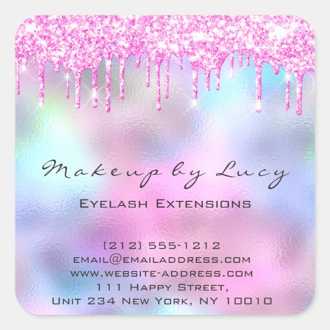 Eyelash Extension Makeup Artist Salon Pink Drips Square Sticker (Front)