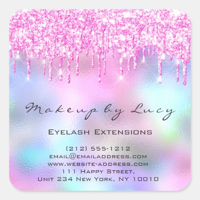 Eyelash Extension Makeup Artist Salon Pink Drips Square Sticker (Front)