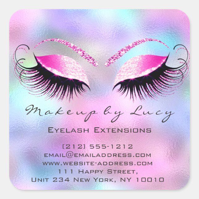Eyelash Extension Makeup Beauty Salon Pink Fuchsia Square Sticker (Front)
