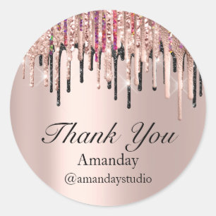 Eyelash Extension Makeup Rose Grey Drips Classic Round Sticker
