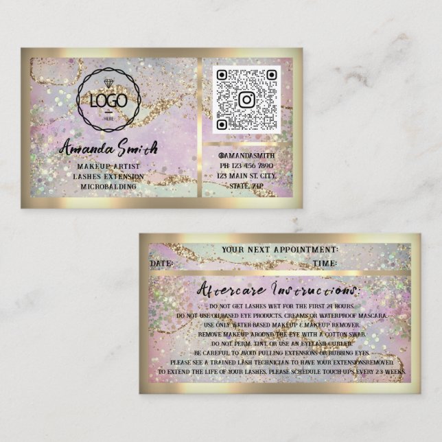 Eyelash Extension QRCode Logo Holograph Gliitter Business Card (Front/Back)