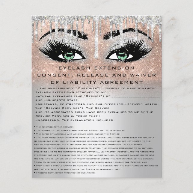 EYELASH EXTENSION RELEASE WAIVER Green Eyes Flyer (Front)