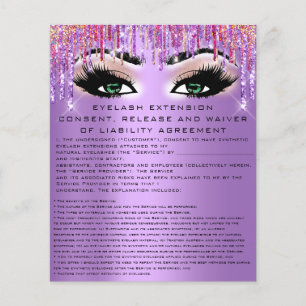 EYELASH EXTENSION RELEASE WAIVER Green Eyes Purple Flyer