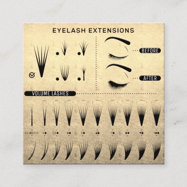 Eyelash Extension Studio Shop Gold Black Modern Square Business Card (Front)