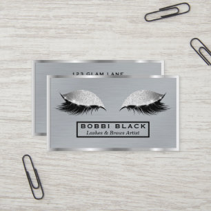 Eyelash Extensions Glitter Makeup Modern Metal Business Card