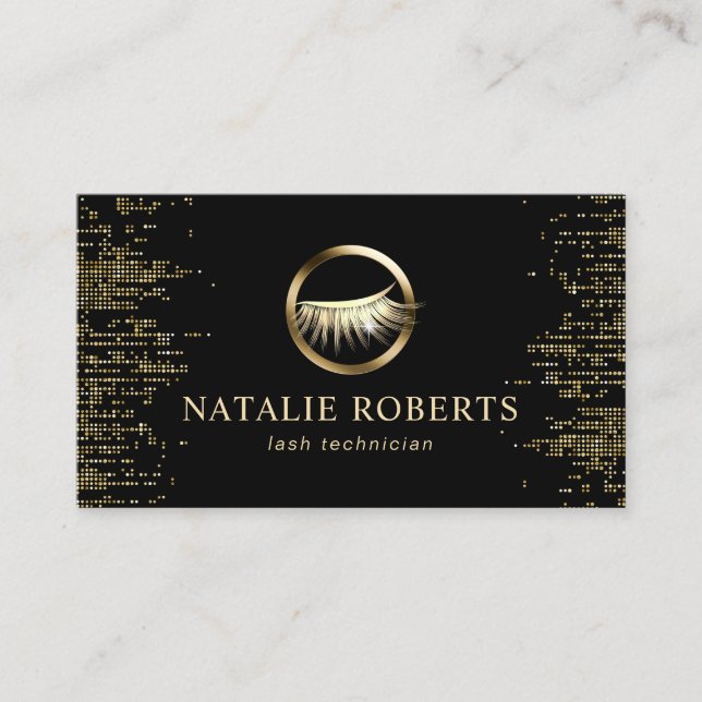 Eyelash Extensions Gold Confetti Lashes Salon Business Card (Front)