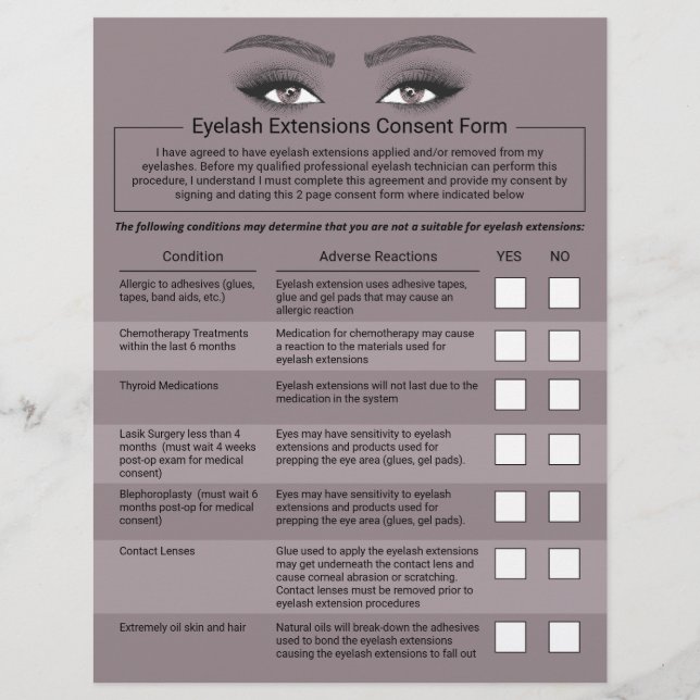 Eyelash Extensions Liability Waiver Lash Salon Flyer (Front)