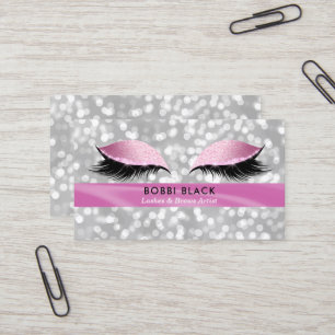 Eyelash Extensions Pink Glitter Glam Makeup Business Card