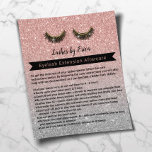 Eyelash Extensions Rose Gold Aftercare Instruction Flyer<br><div class="desc">Lashes Makeup Artist Aftercare Instruction Rose Gold Glitter Flyers.</div>