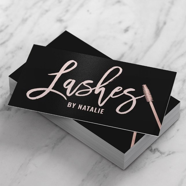 Eyelash Extensions Rose Gold Lashes Typography Business Card (Creator Uploaded)
