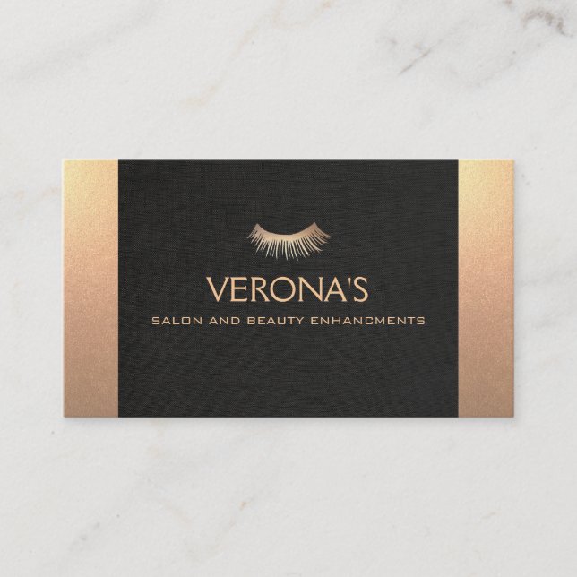 Eyelash Extensions Salon Black and Gold Business Card (Front)