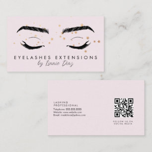 Eyelash Extensions Salon Faux Foil Stars Pink  Business Card