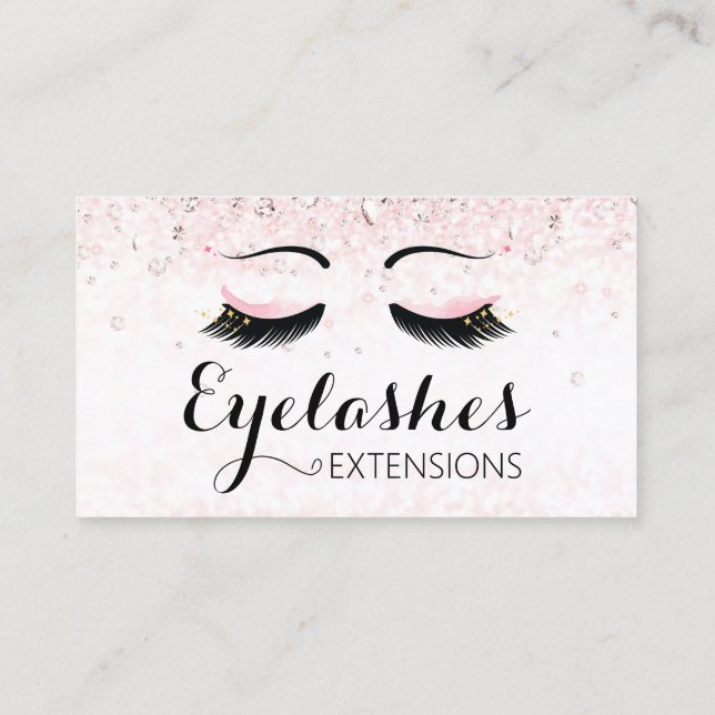 Eyelash Extensions Sparkles and Diamonds Pink  Business Card (Back)