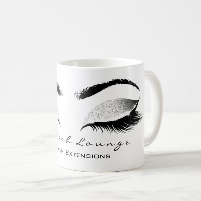Eyelash Extention Beauty Studio Silve Grey Glitter Coffee Mug (Front Right)