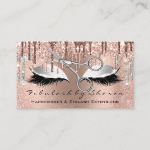 Eyelash Hairdresser Stylist Scissors Rose Silver Business Card