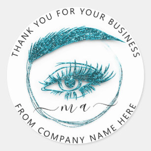 Eyelash Logo Name Holograph Thank Blue Glitter Classic Round Sticker