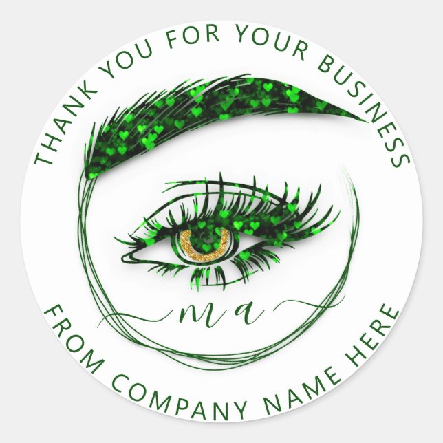 Eyelash Logo Name Holograph Thank Glitter Green Classic Round Sticker (Front)