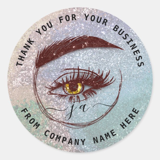 Eyelash Logo Name Holograph Thank Monogram Glitter Classic Round Sticker (Front)