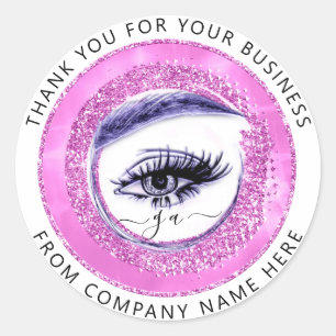Eyelash Logo Name Holograph Thank Monogram Pink Classic Round Sticker