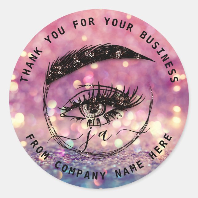Eyelash Logo Name Web Holograph Thank MonogramPink Classic Round Sticker (Front)