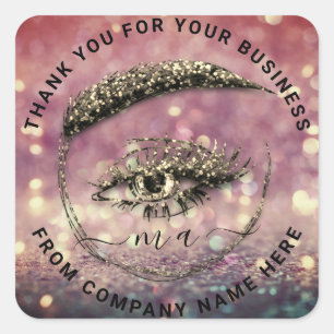Eyelash Logo NameThank Glitter Gold Glam Square Sticker