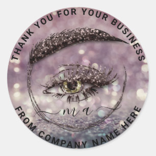 Eyelash Logo NameThank Glitter Grey Glitter Classic Round Sticker