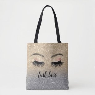 Eyelash Makeup Artist Lash Boss Chic Gold Glitter Tote Bag