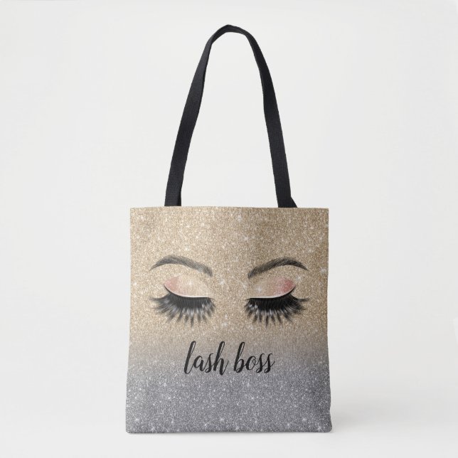 Eyelash Makeup Artist Lash Boss Chic Gold Glitter Tote Bag (Front)