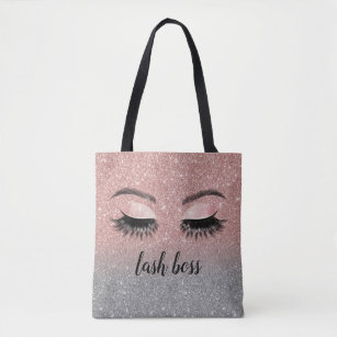 Eyelash Makeup Artist Lash Boss Rose Gold Glitter Tote Bag