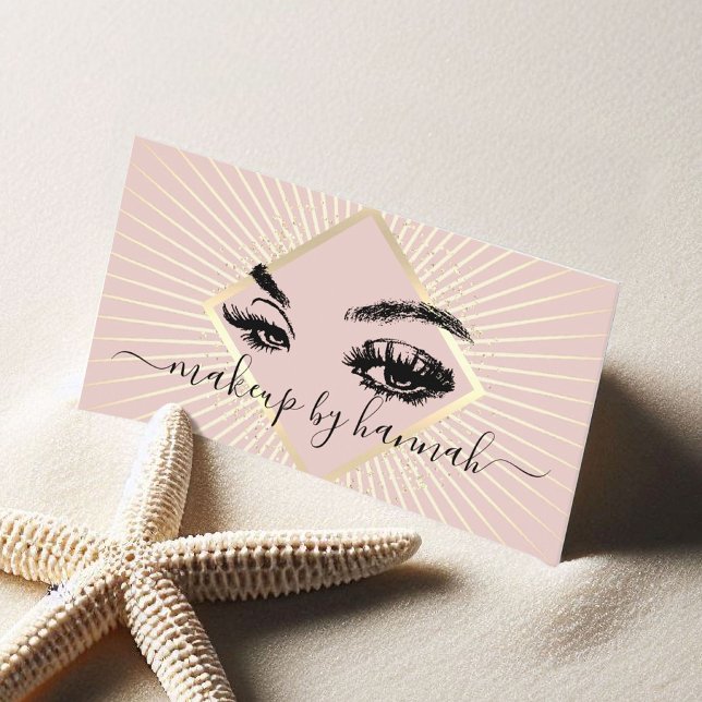 Eyelash Makeup Artist Modern Blush Pink Gold Salon Business Card (Creator Uploaded)