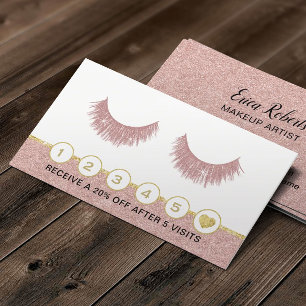Eyelash Makeup Artist Rose Gold Glitter Loyalty Card