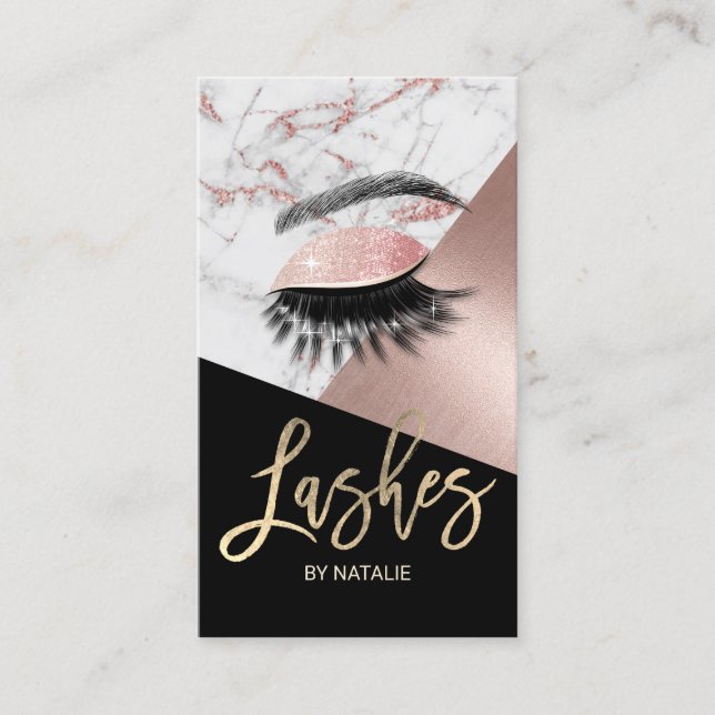 Eyelash Makeup Artist Rose Gold Marble Salon Business Card (Front)