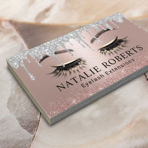 Eyelash Makeup Artist Rose Gold & Silver Drips Business Card