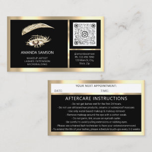 Eyelash Microblade QR CODE Aftercare Black Gold Business Card
