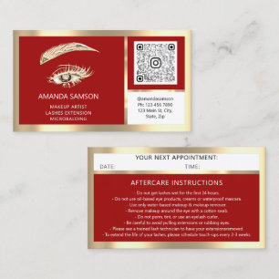 Eyelash Microblade QR CODE Aftercare Red Gold  Business Card