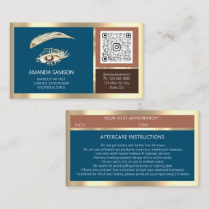 Eyelash Microblade QR CODE Aftercare Rose Logo Blu Business Card