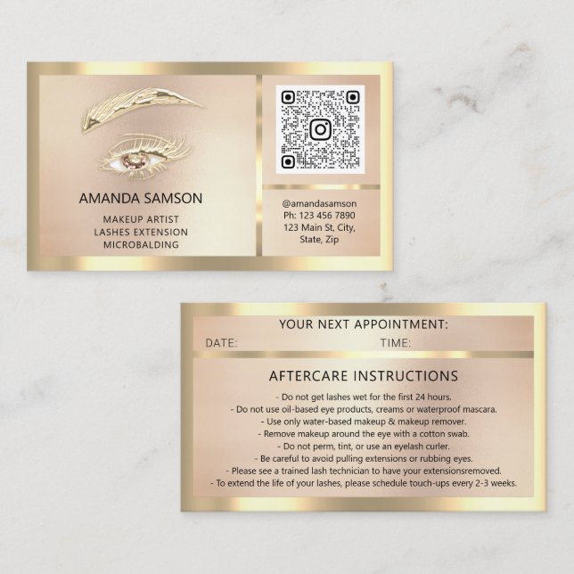 Eyelash Microblade QRCODE Aftercare Rose Framed Business Card (Front/Back)