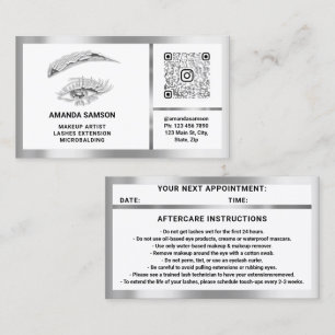 Eyelash Microblade QRCODE Aftercare Silver White Business Card
