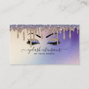 Eyelash Tech Lash Stylist Gold Blue Glitter Drip B Business Card