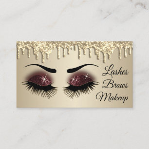Eyelashes and Brows - Burgundy and Gold Glitter Business Card