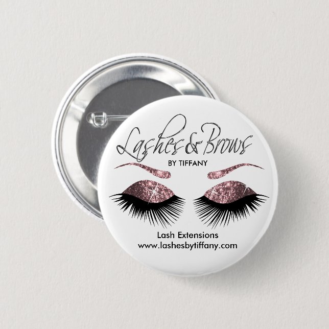 Eyelashes and Brows - Dusty Rose 2 Inch Round Button (Front & Back)