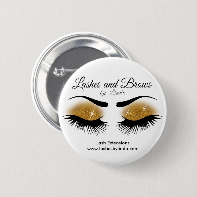 Eyelashes and Brows - Gold 2 Inch Round Button (Front & Back)