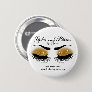 Eyelashes and Brows - Gold 2 Inch Round Button