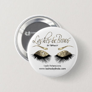 Eyelashes and Brows - Gold 2 Inch Round Button