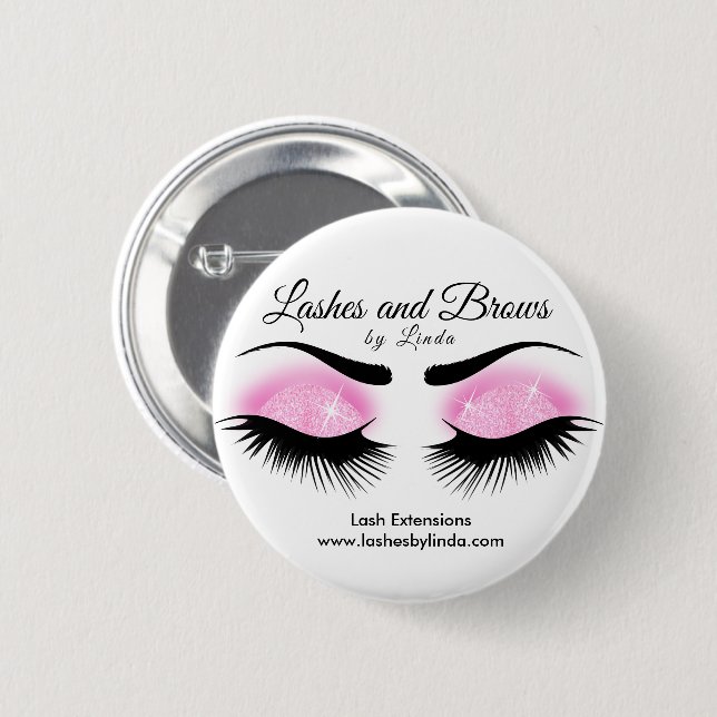 Eyelashes and Brows - Pink 2 Inch Round Button (Front & Back)