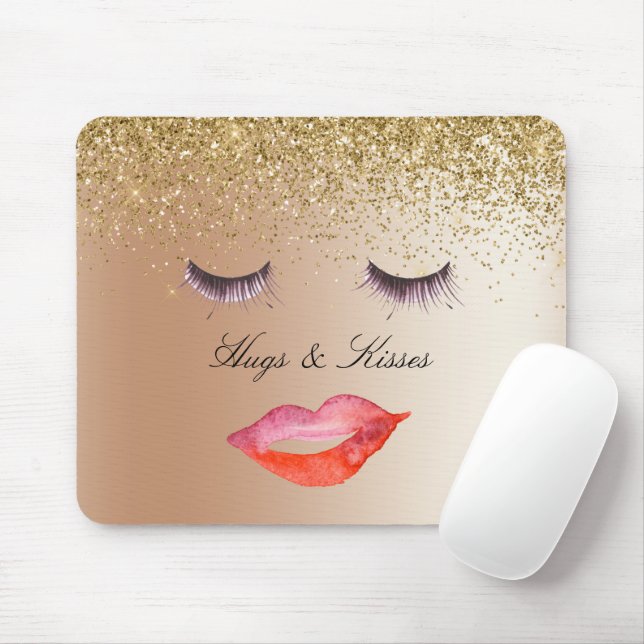 Eyelashes and Lips Gold Glitter Ombre Mouse Pad (With Mouse)