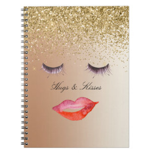 Eyelashes and Lips Gold Glitter Ombre   Notebook