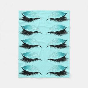 Eyelashes Aqua Blue Glitter Makeup Girly Fleece Blanket